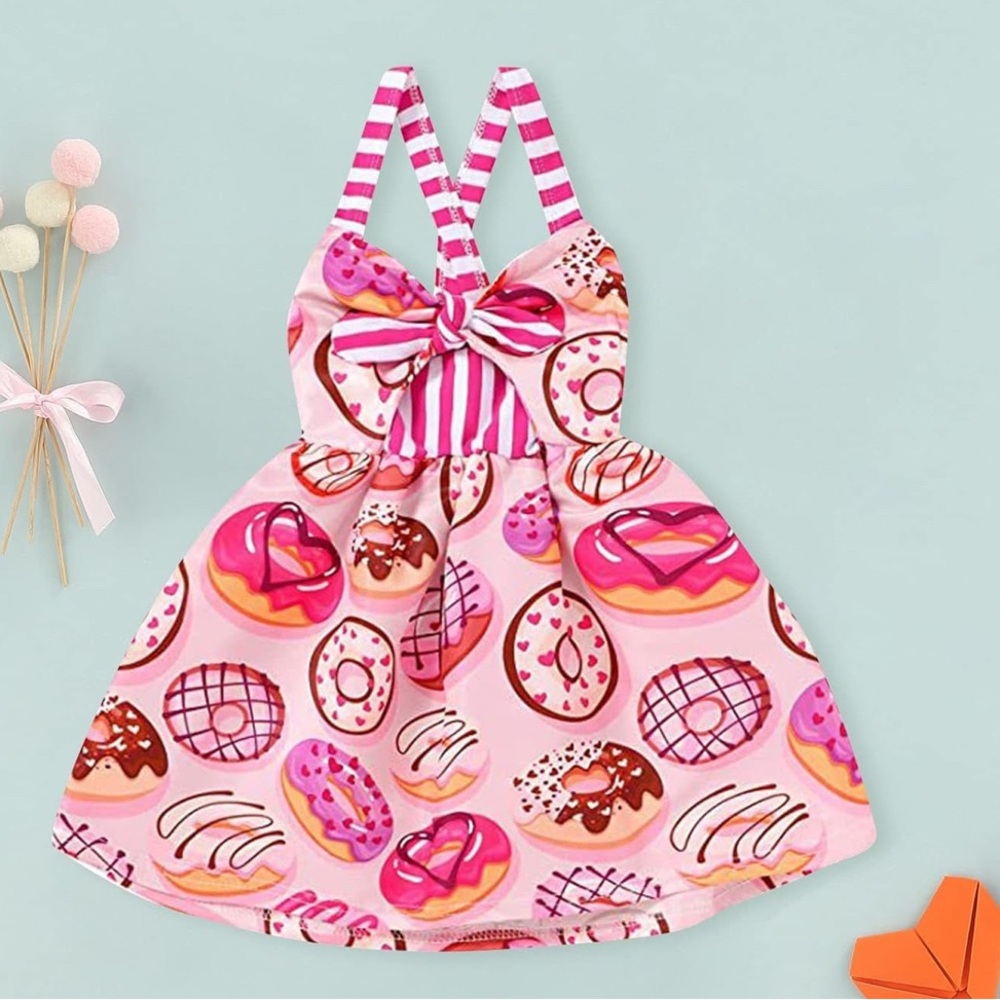 PatPat Pink Donut Print Kids Dress